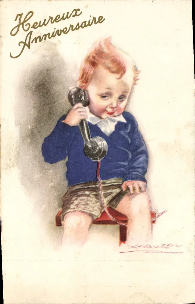 Kind mit Telefon — Frohes Geburtstag — X. Vanzon - Vorderseite