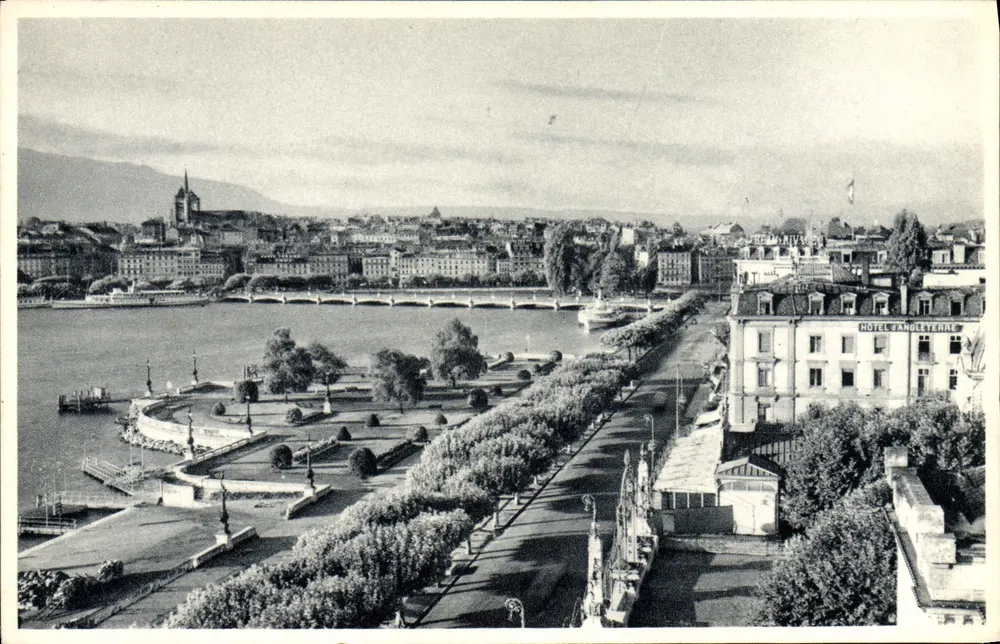 Genebra — Vista do lago e do Hotel da Inglaterra — Edição C. Sartori, Genebra - Frente