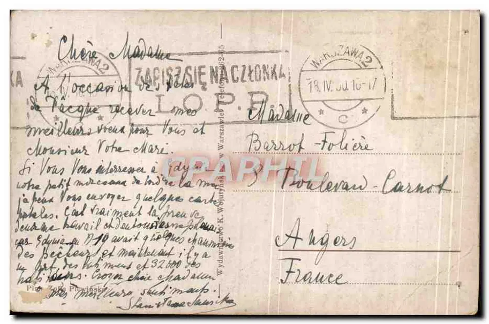 Femme en robe rayée tenant un agneau — scène pastorale — Zofia Plewińska - Rückseite