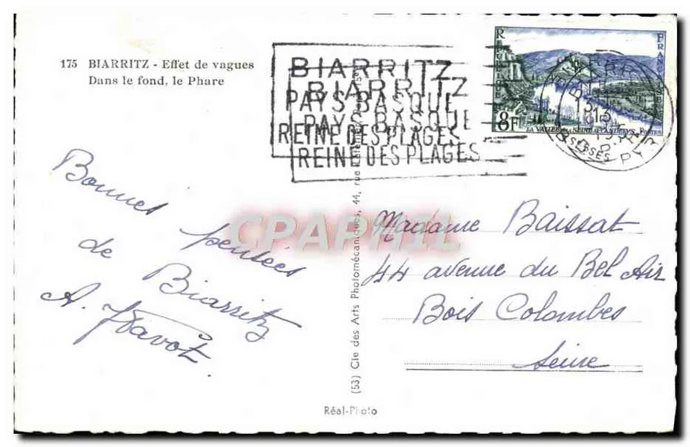 Biarritz - Efeito de ondas no fundo, o Farol — Éditeur Réal-Photo, n° 175 - Verso