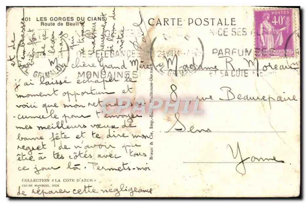 As Gorges do Cians — visão do canyon — editor Braun & Cie, Imp. Eauze, Mulhouse - Verso