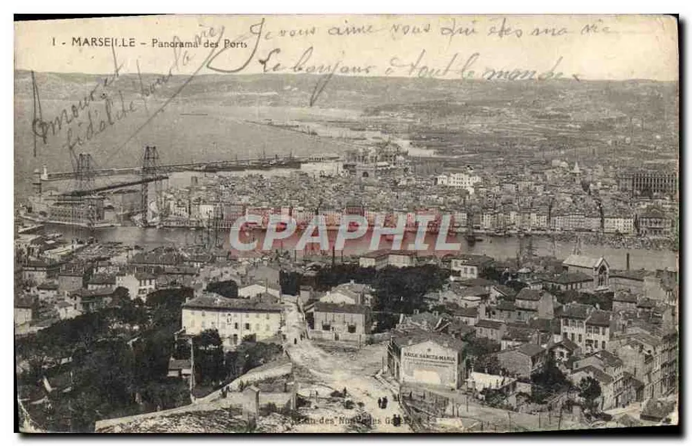 Marseille — Panorama dos Portos — Editor: G. Daurelle - Frente