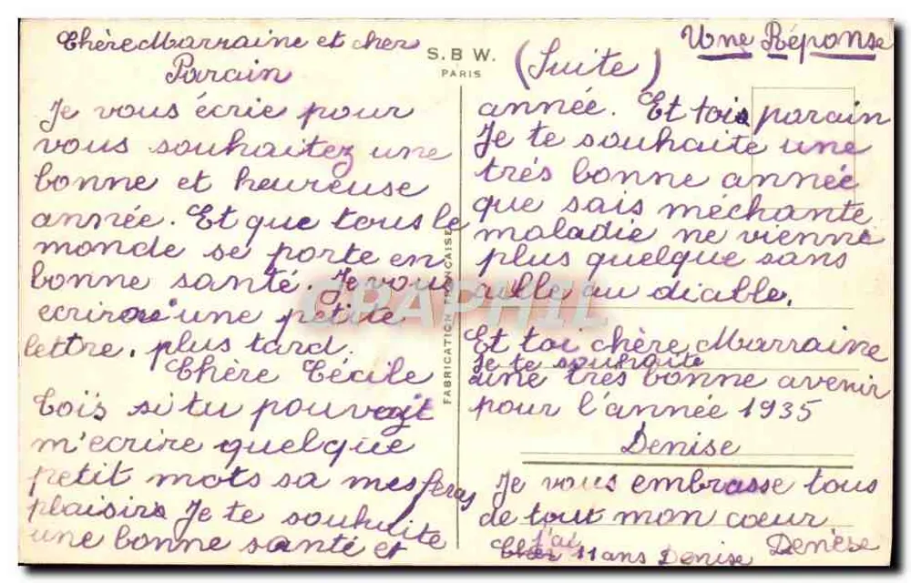 Zwei Kinder im Winter — Frohe Neujahr — S.B.W. Paris - Rückseite
