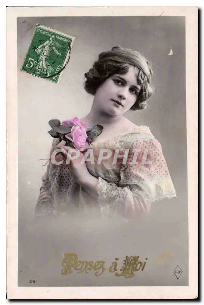 Junge Frau mit einer Rose — 'Denken an mich' — Verlag H.59 - Vorderseite
