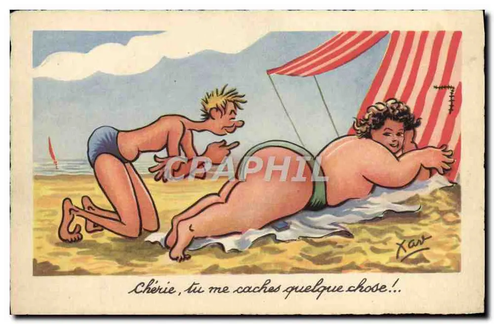 Baden am Strand — Karikatur eines Mannes, der von einer Frau überrascht wird — Xan, n°7 - Vorderseite