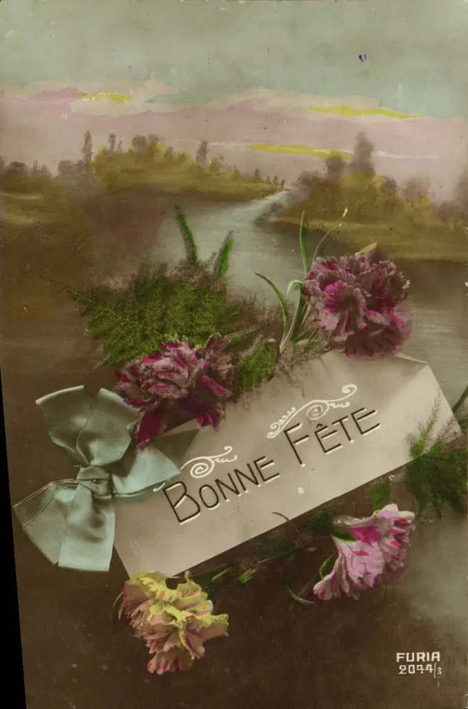Gute Feier — Flusslandschaft mit Blumenstrauß — Furia 2074/3 - Vorderseite