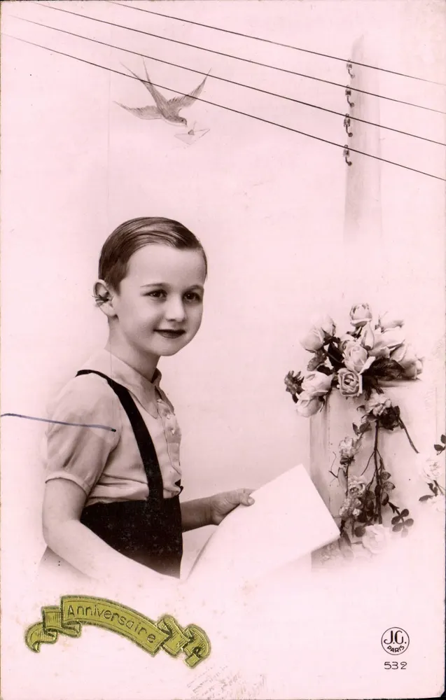 Criança com buquê de rosas — Aniversário — JC PARIS 532 - Frente
