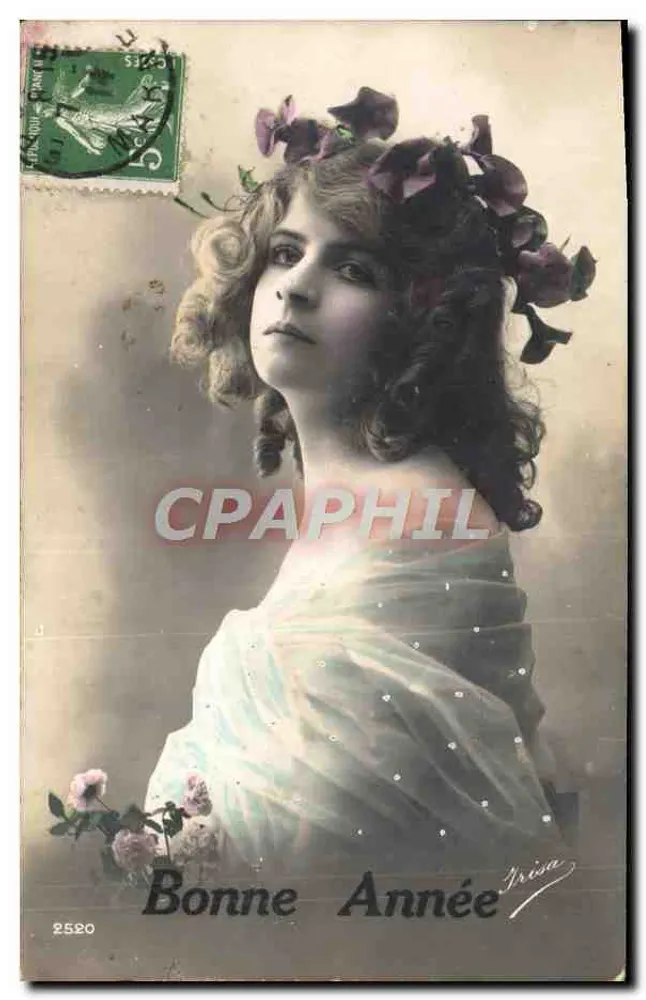 Junge Frau mit Blumenkrone — Frohe Neujahr — Irisa, n° 2520 - Vorderseite