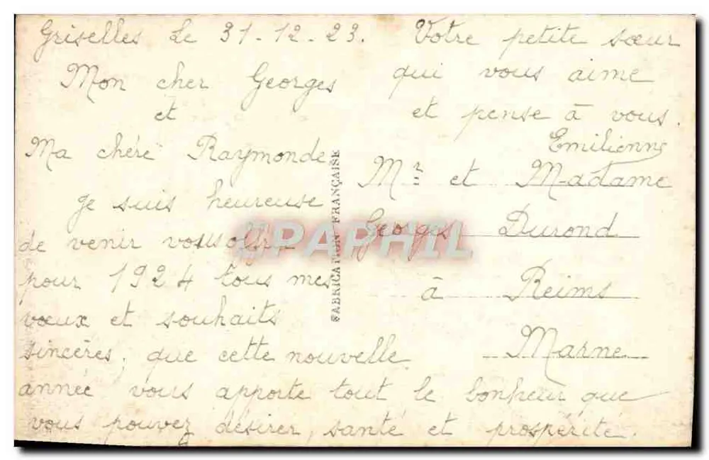 Paar — Frohe Neujahr — DÉDÉ PARIS 695 - Rückseite