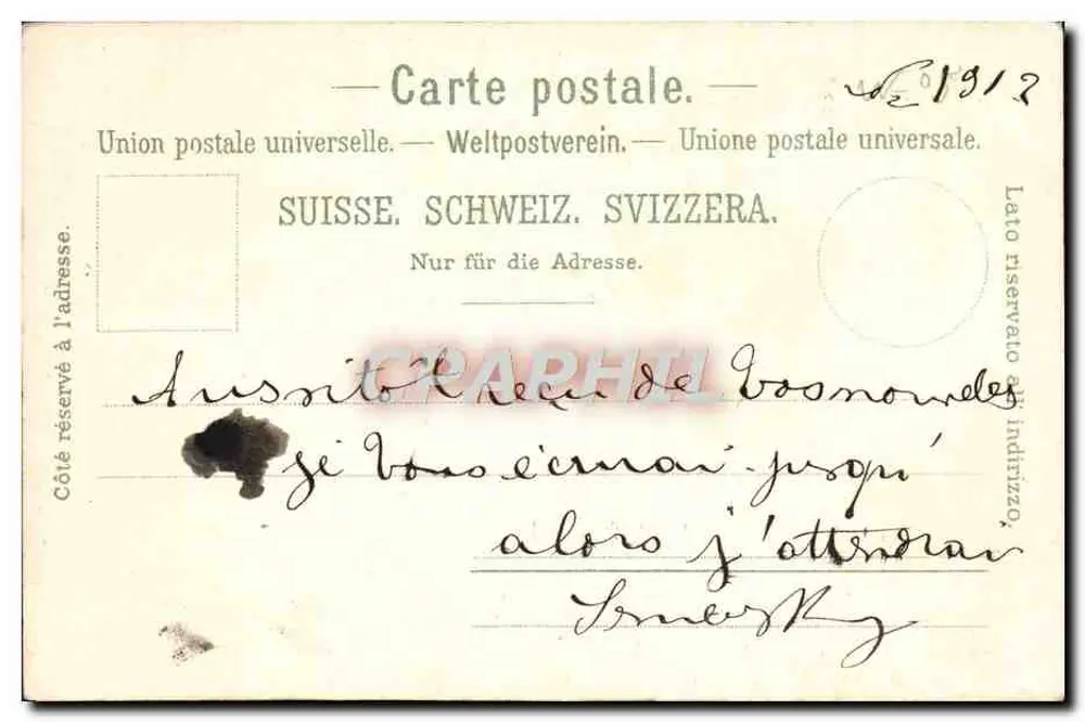 Montreux — schneebedecktes Landschaft und Personen in einer Schlittenfahrt — Verleger H. Metz in Tübingen, Württemberg, Nr. 3601 - Rückseite