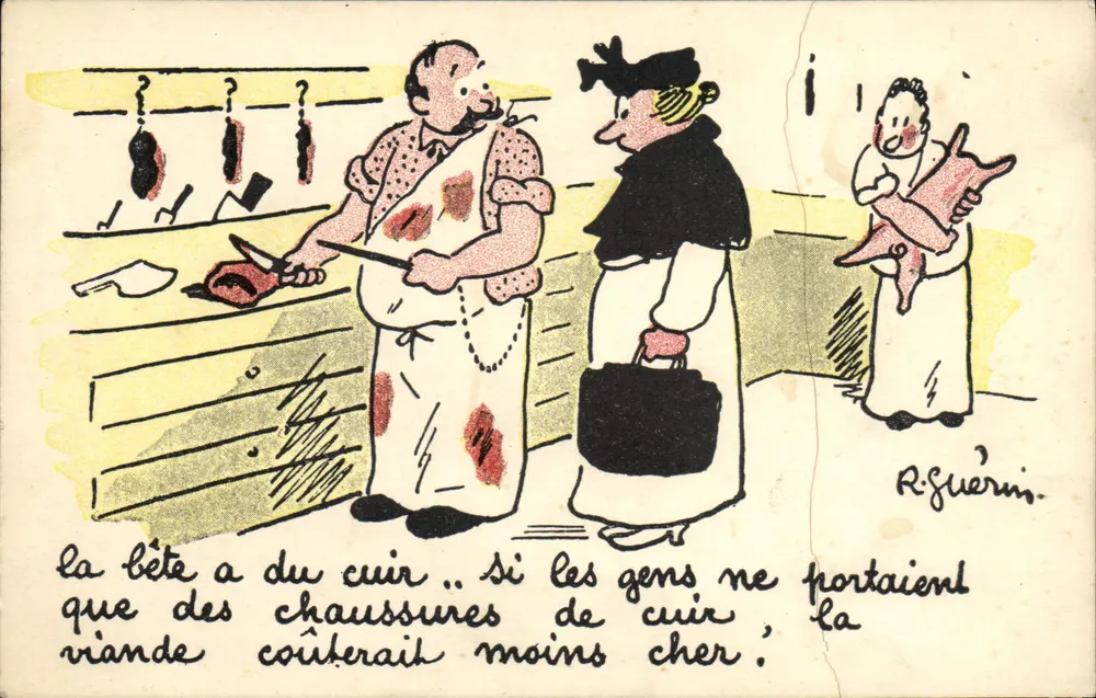 Mercado de carne — caricatura em couro — R. Guérin - Frente