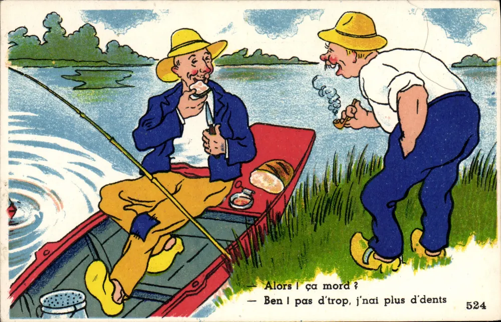 Dois homens pescando — cena humorística — Edições GABY n°524 - Frente