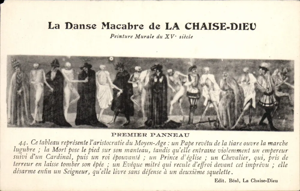 A Dança Macabra de LA CHAISE-DIEU — Pintura Murale do Século XV — Edit. Béal, La Chaise-Dieu - Frente