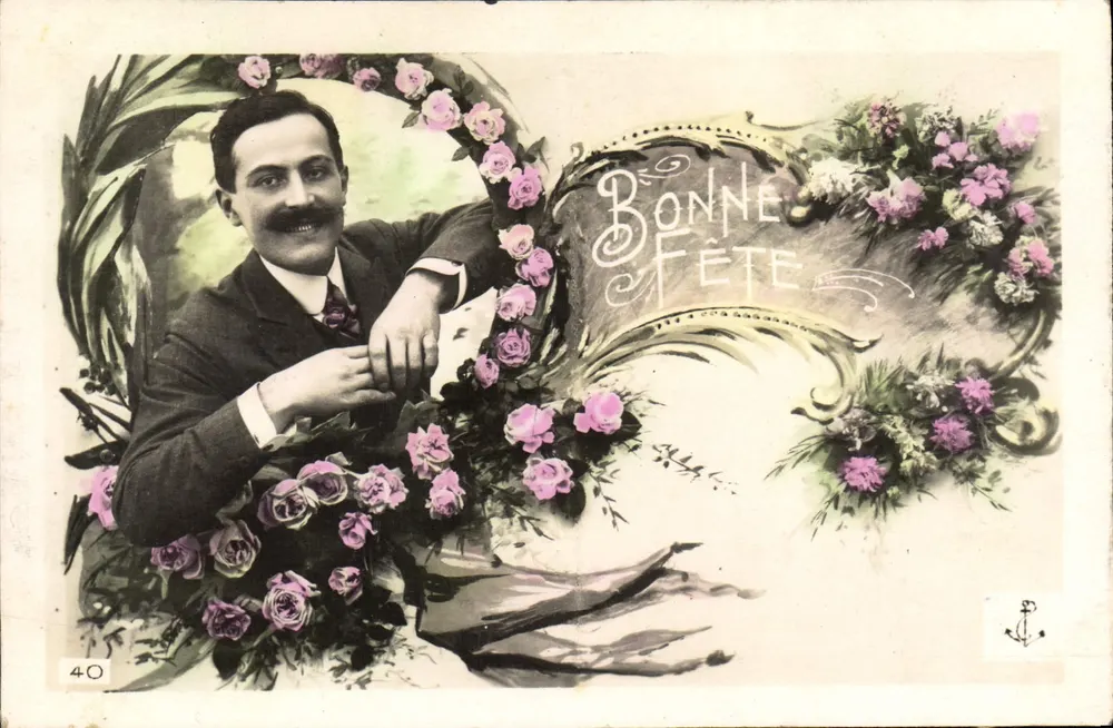 Mann mit Schnurrbart — Weihnachtskarte mit Rosen — anonymer Verlag, Nr. 40 - Vorderseite