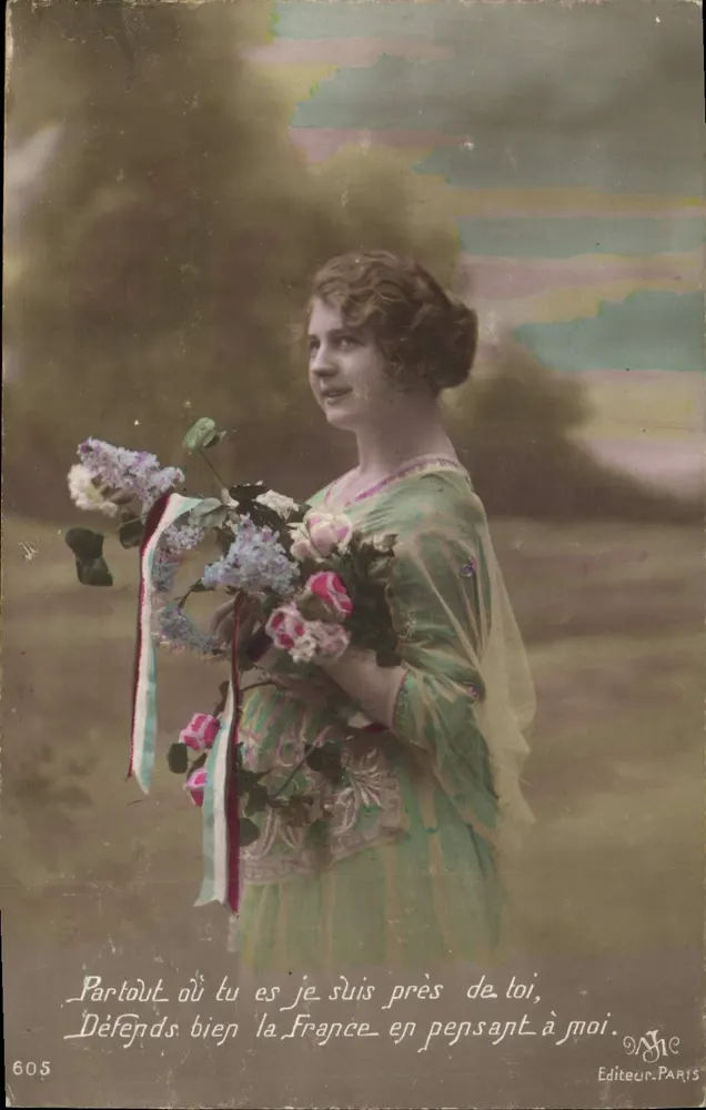Jeune femme tenant un bouquet — Éditeur Paris n°605 - Recto