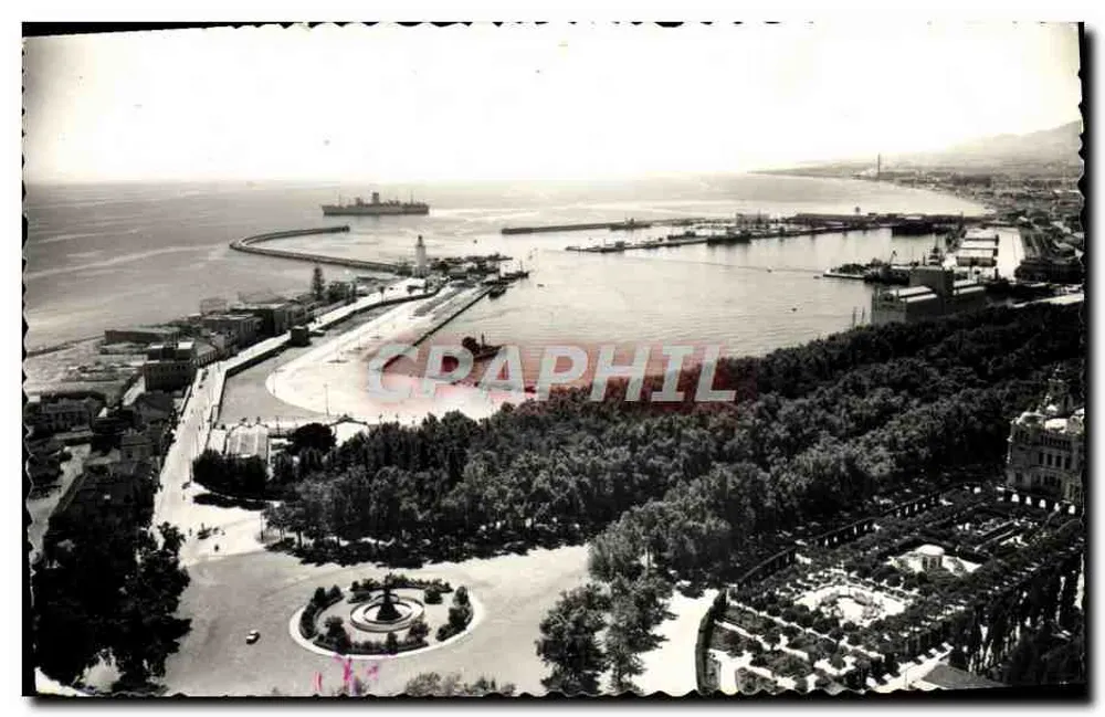 모던 엽서 말라가 항구 전경 - 앞면