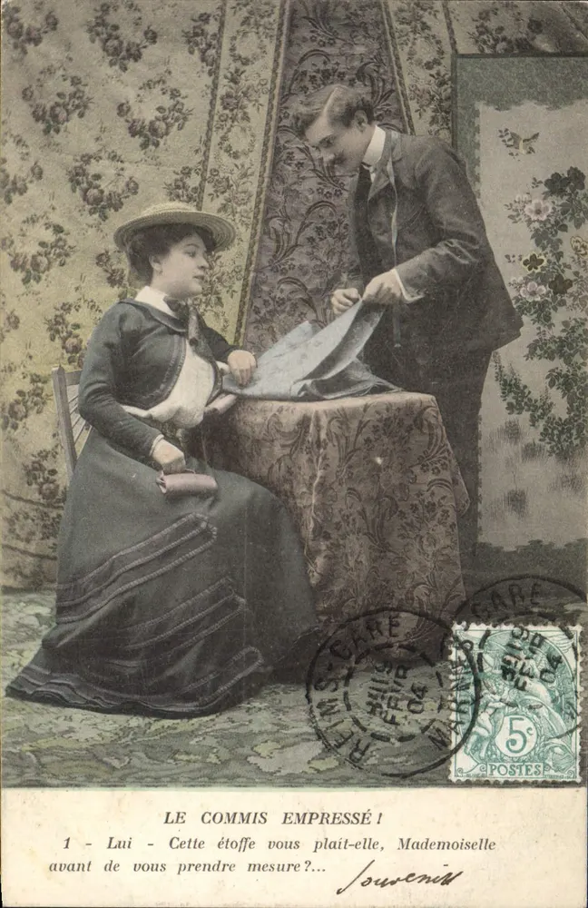Le commis empresse ! — scène de mesure — éditeur non visible - Recto