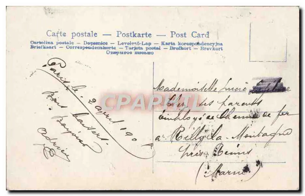 Junge Frau in einem hellblauen Kleid und gesticktem Hut — Verleger D.G. n°268 - Rückseite