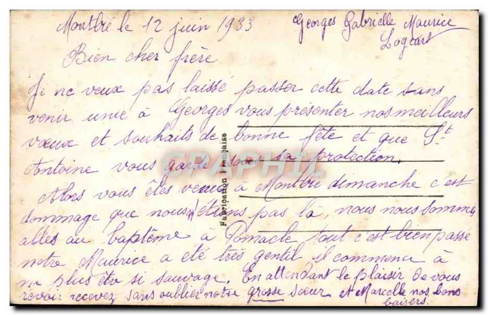 Femme en manteau rouge et chapeau vert — Bonne Fête — éditeur A.J.R. n° 1746 - Verso
