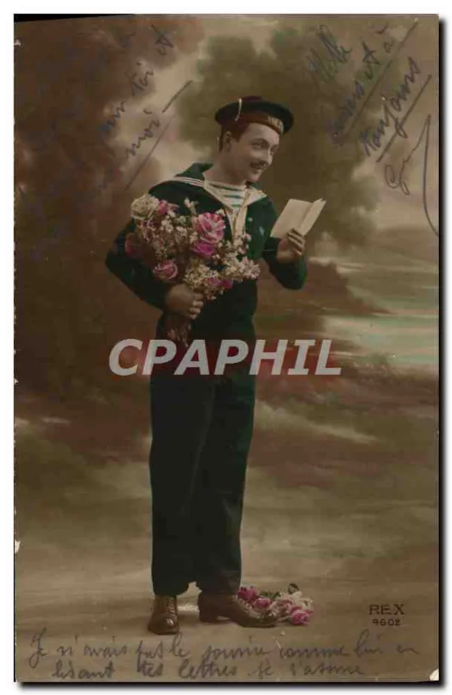 Matrose in Uniform — Blumenstrauß und Brief in der Hand — REX 9602 - Vorderseite