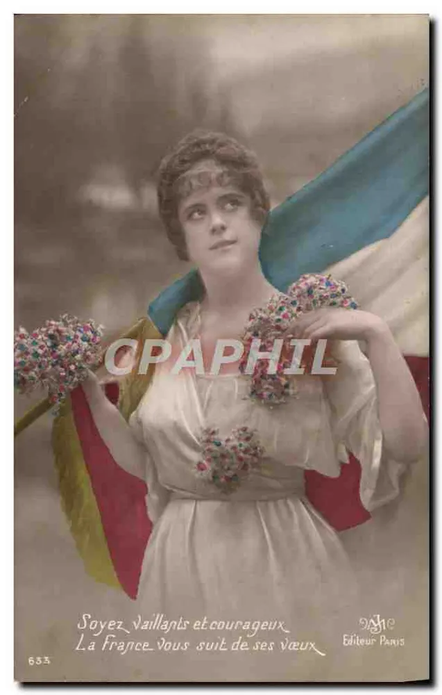 Frankreich — Frau in weißem Kleid mit dem dreifarbigen Flagge — Verlag DASHE Paris n°635 - Vorderseite