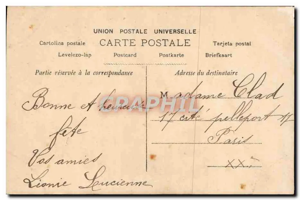 Femme avec chariot de fleurs — Bonne Fête — Le Normand Phot. n°1635 - Verso