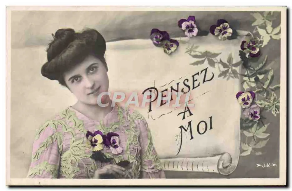 Jeune femme en robe rose — pensée à moi — J-K - Recto
