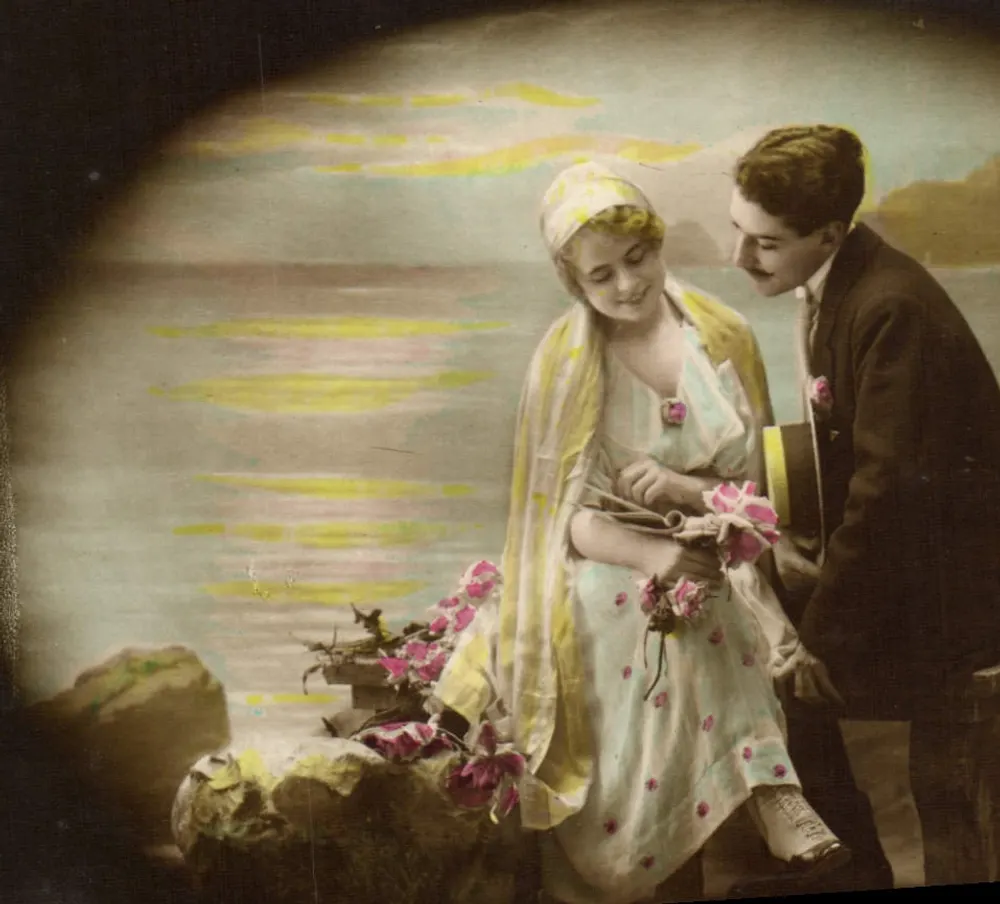 Couples amoureux — scène de rivage — éditeur non identifié - Recto