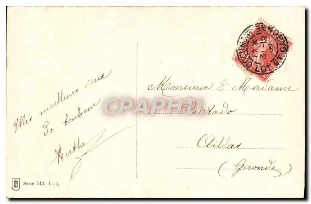 Femme en robe rose et chapeau vert — Série 543 — Éditeur anonyme - Verso