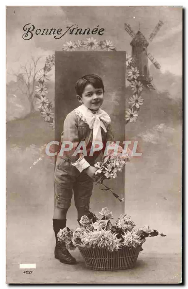 Enfant avec bouquet — Bonne Année — éditeur inconnu, n° 4087 - Recto