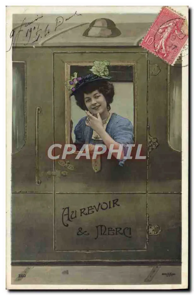 Femme au train — Au revoir & merci — J. J. n° 260 - Recto
