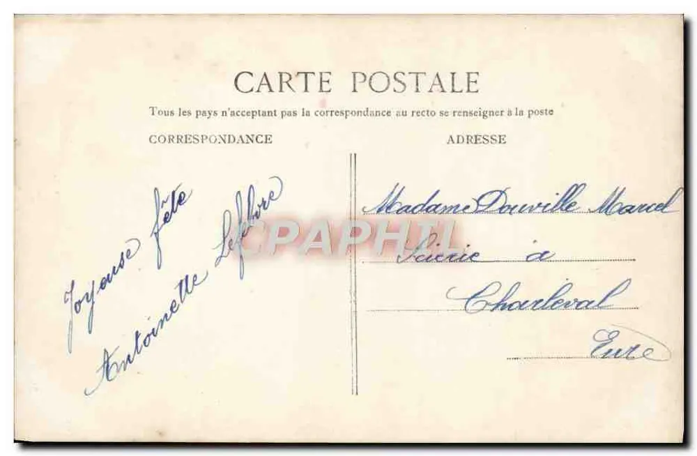 Femme tenant un bouquet — Bonne Fête, AOUT 25, Sainte Louise — éditeur inconnu, n° de série non visible - Verso
