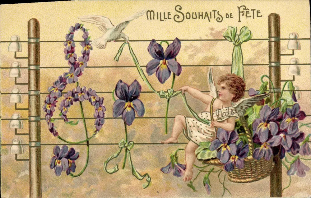 Violettensucher — Flügelmädchen in einem Korb — Verlag KF, Serie 3529 - Vorderseite