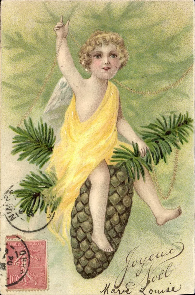 Chercheur de Noël — ange sur cône de pin — éditeur non visible - Recto