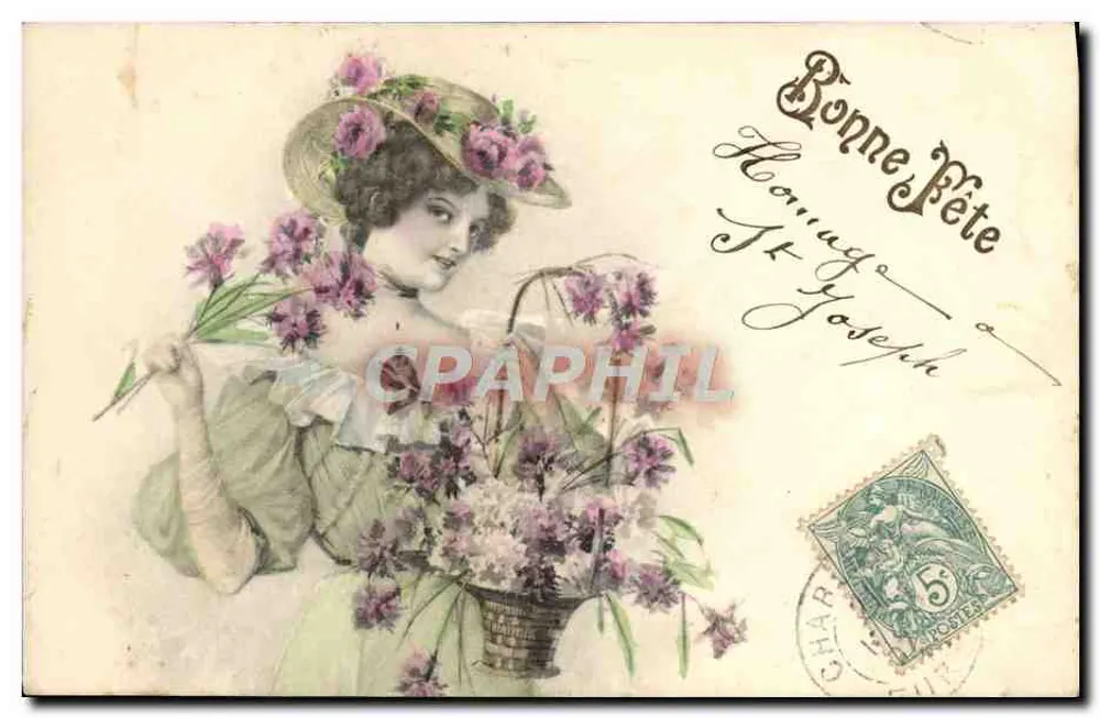 Femme avec bouquet de fleurs — Saluts des fleurs — A. S. Serie b - Recto