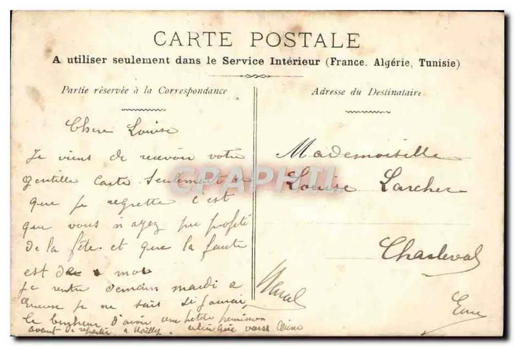 Flor desenhada — desenho a tinta e aquarela — Carte postale intérieure (França, Argélia, Tunísia) - Verso