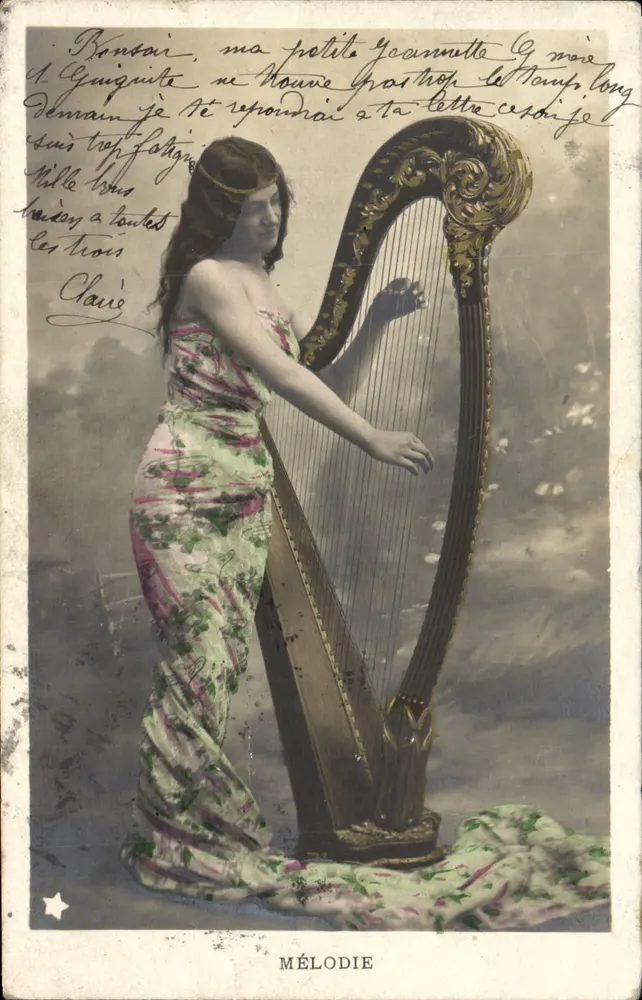 Frau, die eine Harfe spielt — MÉLODIE — Guilletmont Papier, Serie Nr. 616 - Vorderseite