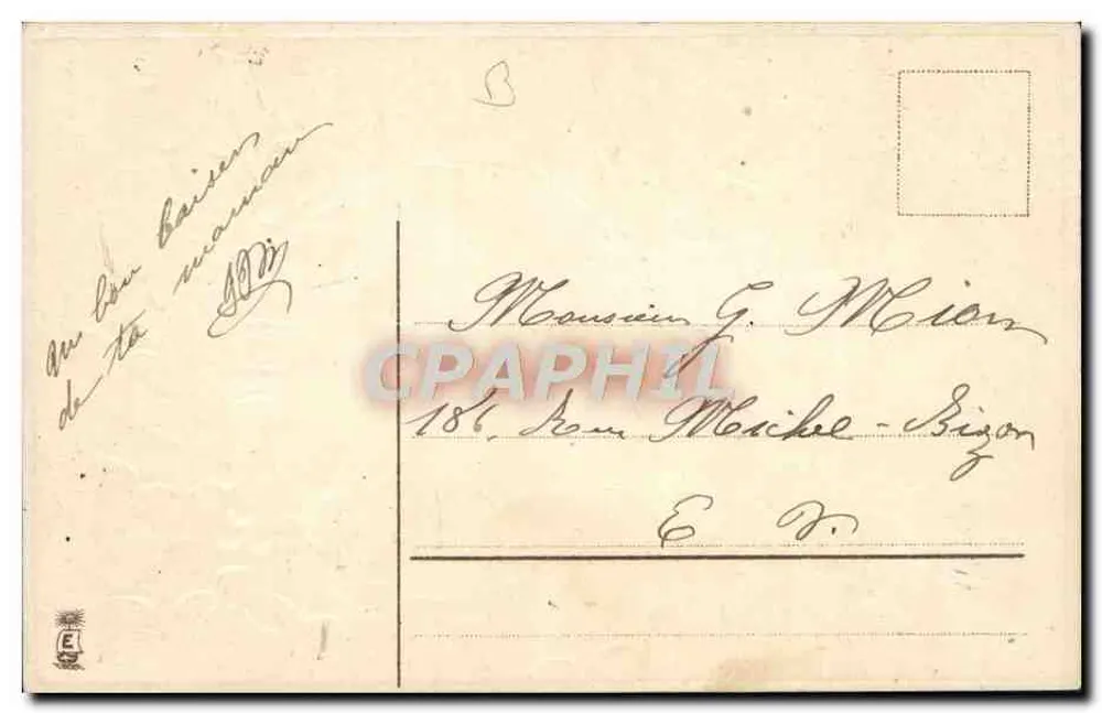 Kerst — sneeuwdekte kerk in een kader van thuinen — uitgever M.S.I.B. n° 1933 - Achterkant
