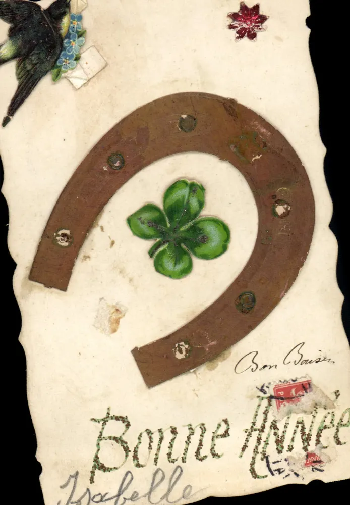 Bonne Année — Horseshoe et trèfle — Carte postale intérieure France/Algérie/Tunisie - Recto