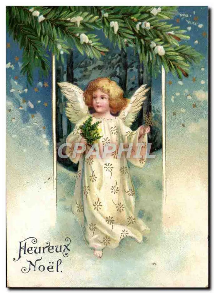 Christmas Angel — under snow-covered fir tree — publisher not visible - Front
