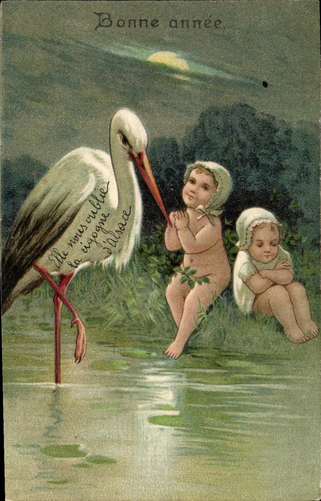 Storch und zwei Kinder — Frohe Weihnachten — Universal-Karte - Vorderseite