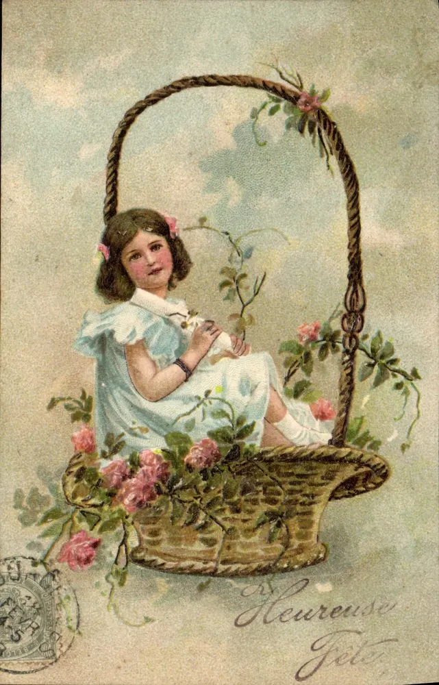 Fille dans un panier — roses — série 7674 - Frente