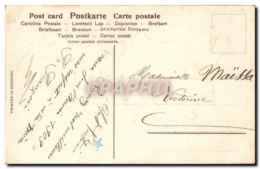 Engelkind auf der Uhr — weißer Vogel mit Brief — Verlag nicht sichtbar, Seriennummer SER.267 - Rückseite