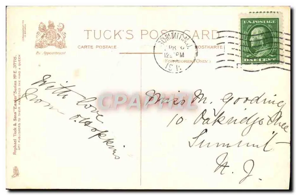 Wesołego Wielkanocnego — Kościół i lilia — Tuck's Post Card N° 5-37778 - Rewers