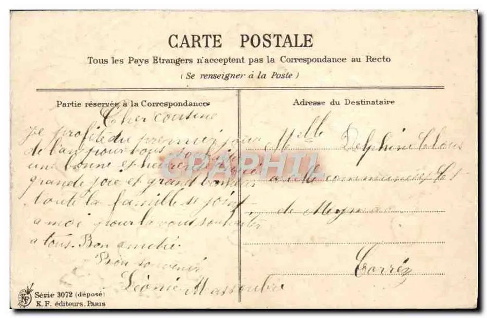 Violett und Taube — Serie 3072 — K.F. Verlag, Paris - Rückseite