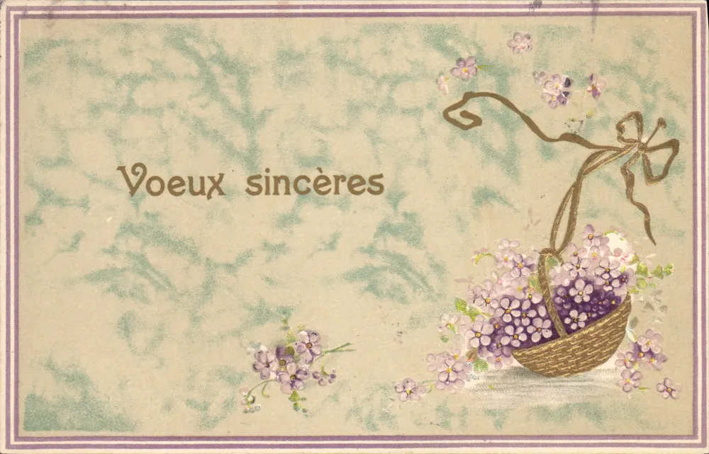 Buquê de violetas — Votos sinceros — União Postal Universal - Frente