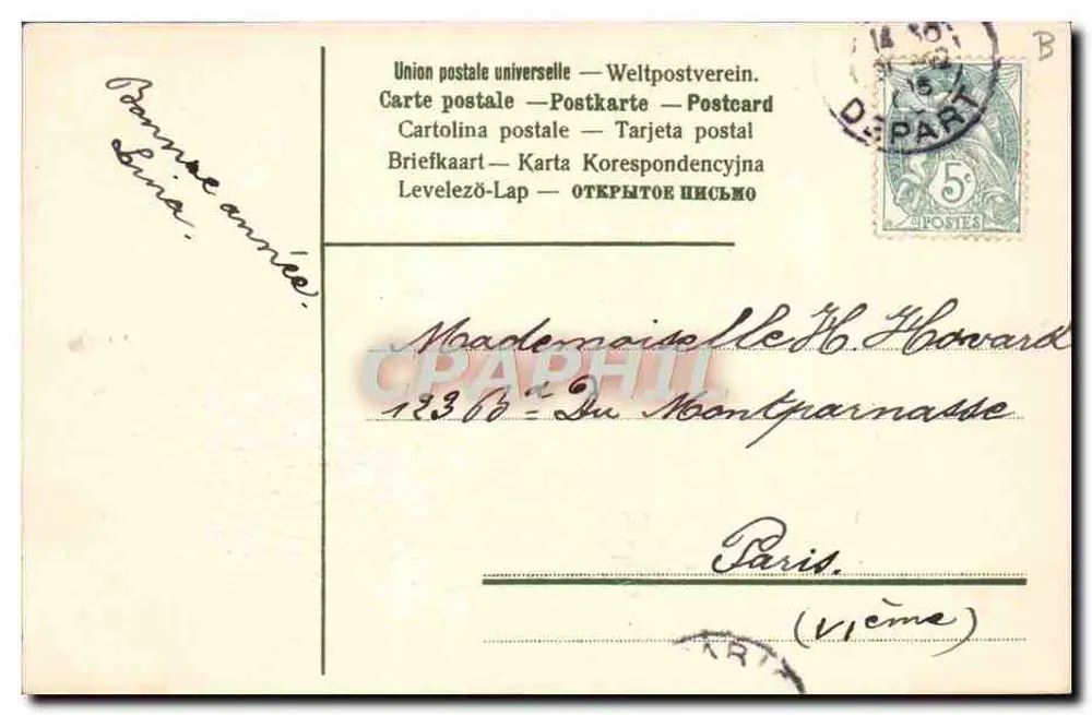 Buquê de violetas — Votos sinceros — União Postal Universal - Verso