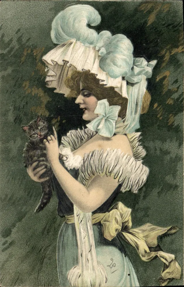 Lady in eleganter Kleidung mit Kätzchen — unbekannter Verlag, Nr. 201 - Vorderseite