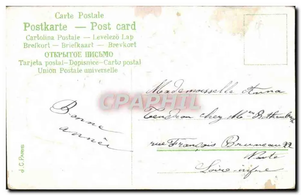 Violes em um vaso — Boas-vindas sinceras — J.C. Paris - Verso