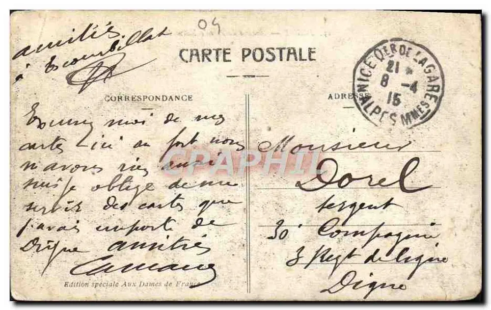 Digne — Avenue de l'École Normale — Edição especial Aux Dames de France - Verso